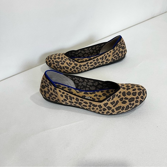 Rothy's Round Toe Cheetah Animal Print Flat Shoe Size 10 Tan/Gray/Chocolate - Picture 1 of 13